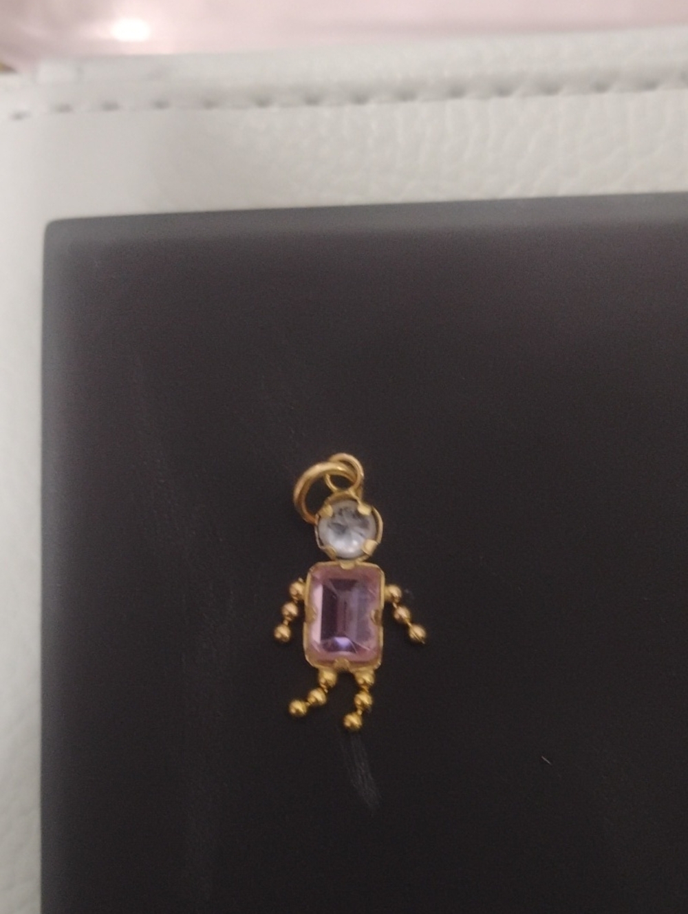 14 Karat Gold Pink Gem Doll Pendant Necklace Charm